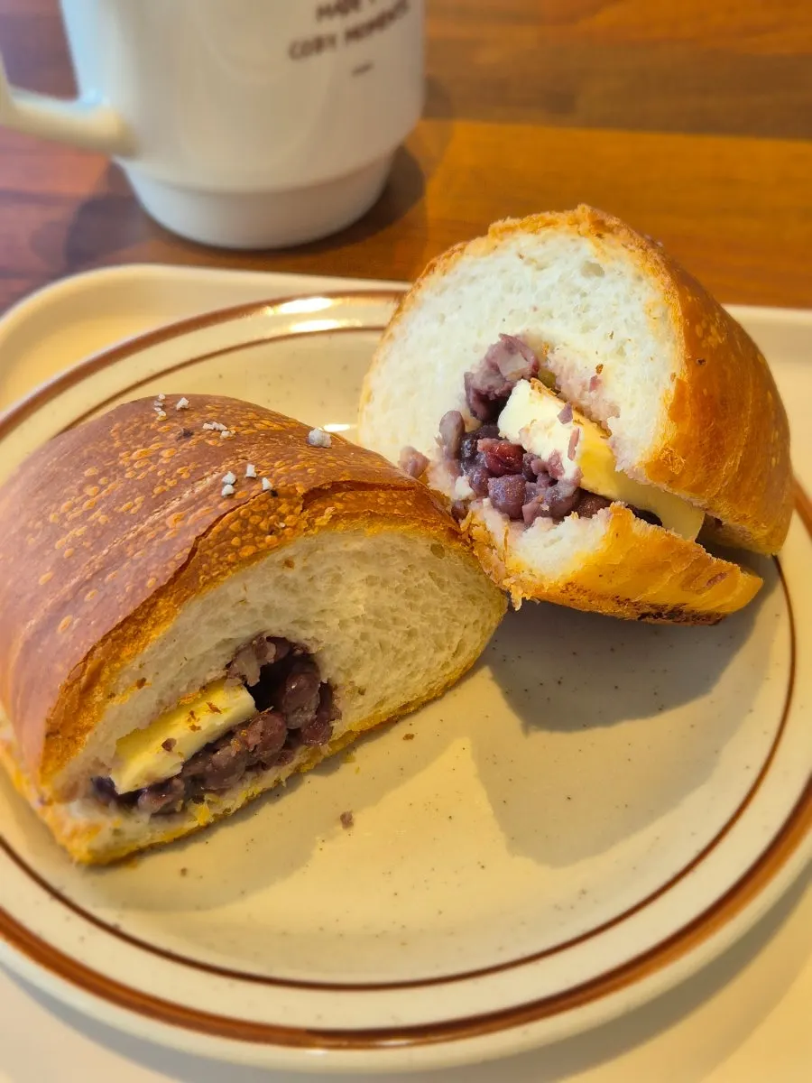 House-made red-bean butter salt bread with whole beans