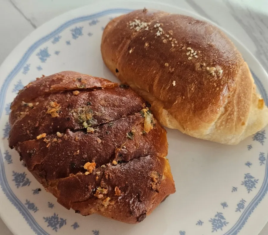 Cross-section of mentaiko salt bread packed with filling