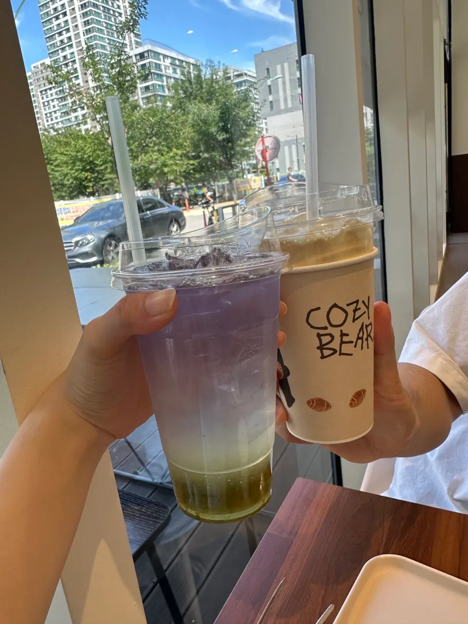 Drinking the vanilla bean cream latte