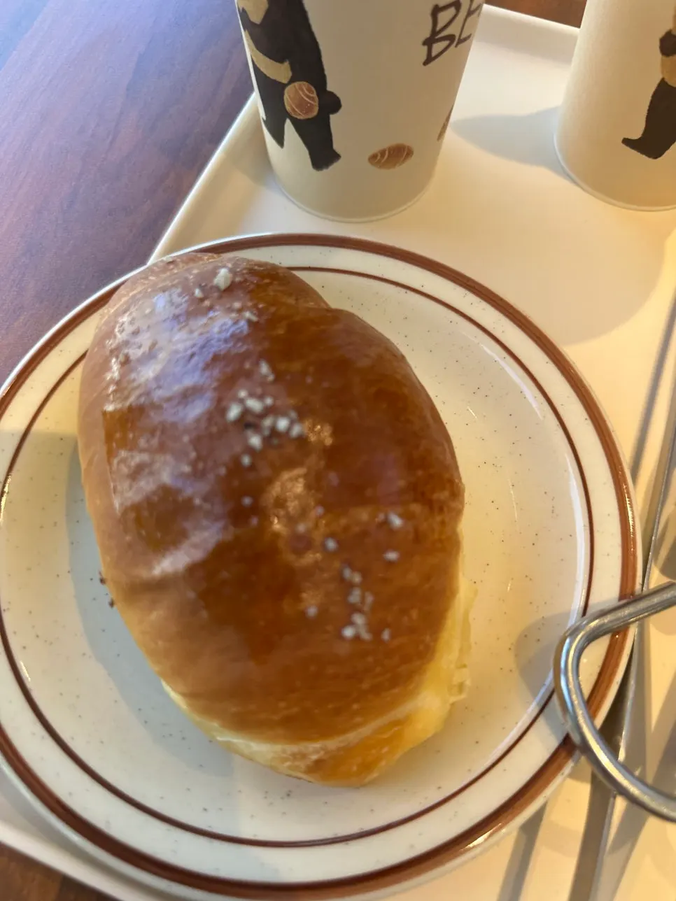 Cafe Cozy Bear salt bread paired with vanilla bean cream latte