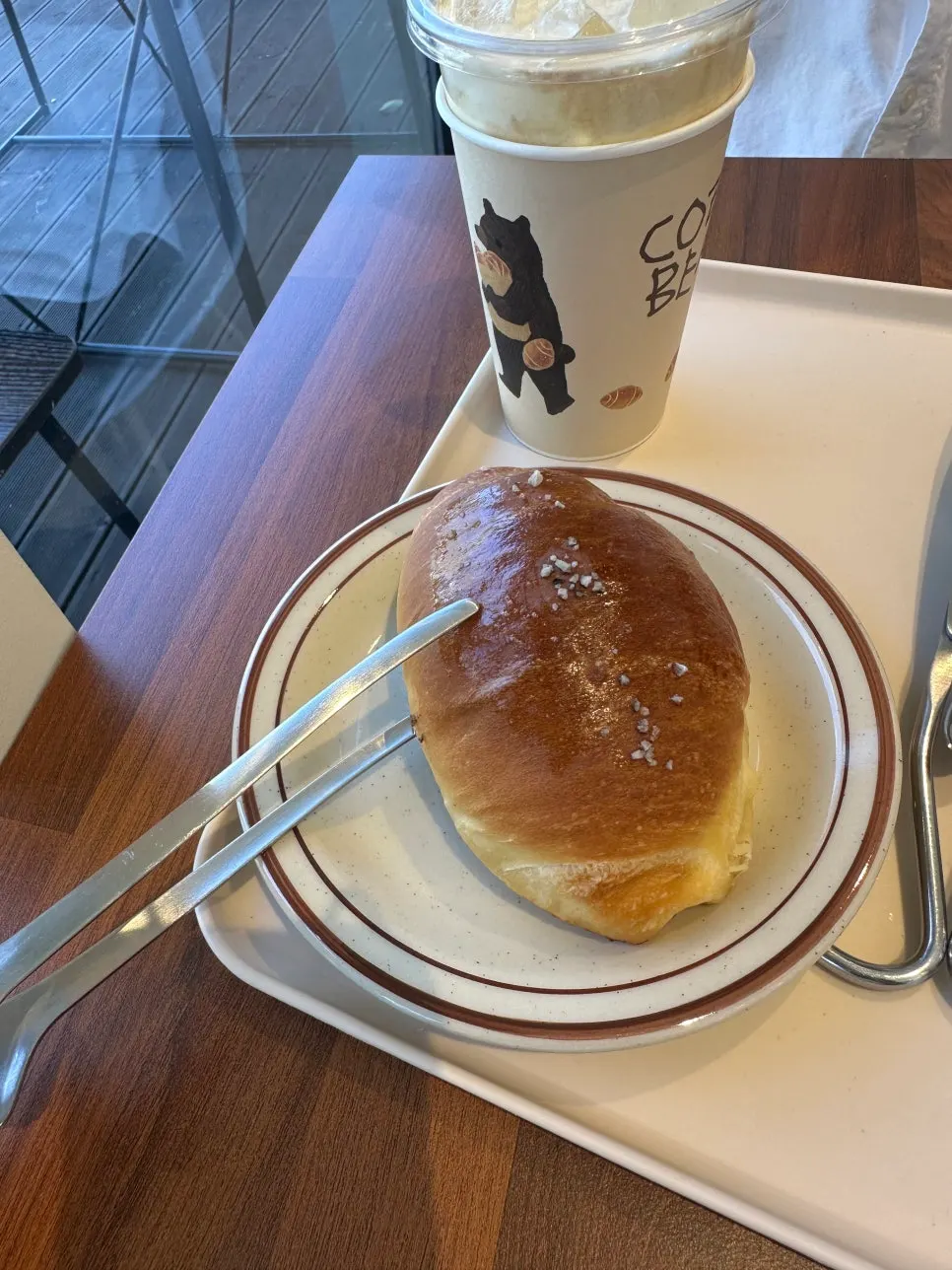 Cross-section of salt bread on the table