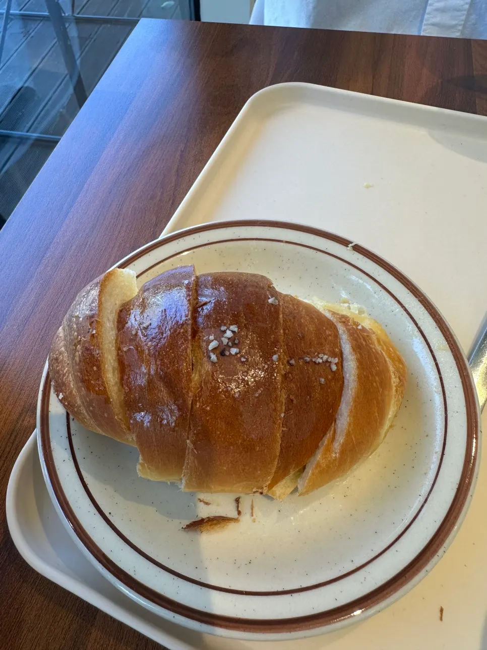 Two drinks and bread set up at Cafe Cozy Bear