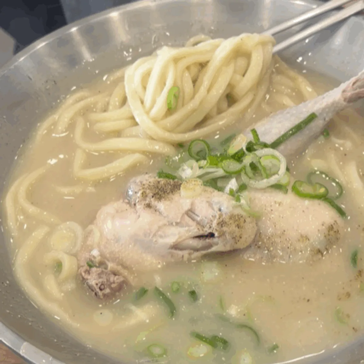 후추소금으로 간을 더한 닭칼국수 한 그릇