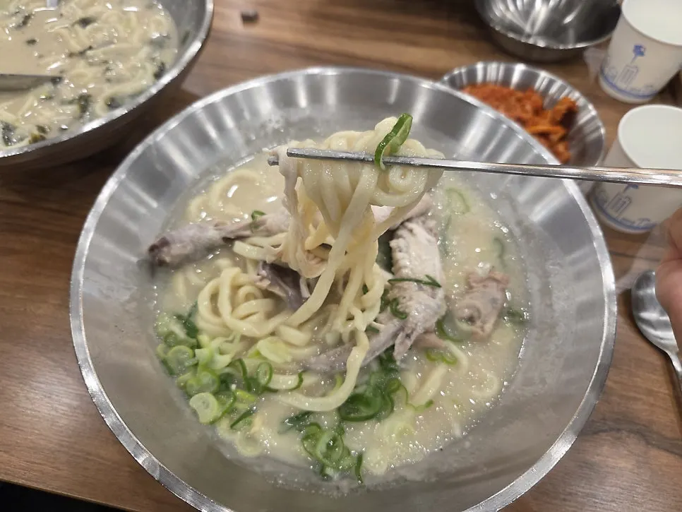An empty dak kalguksu bowl after the meal