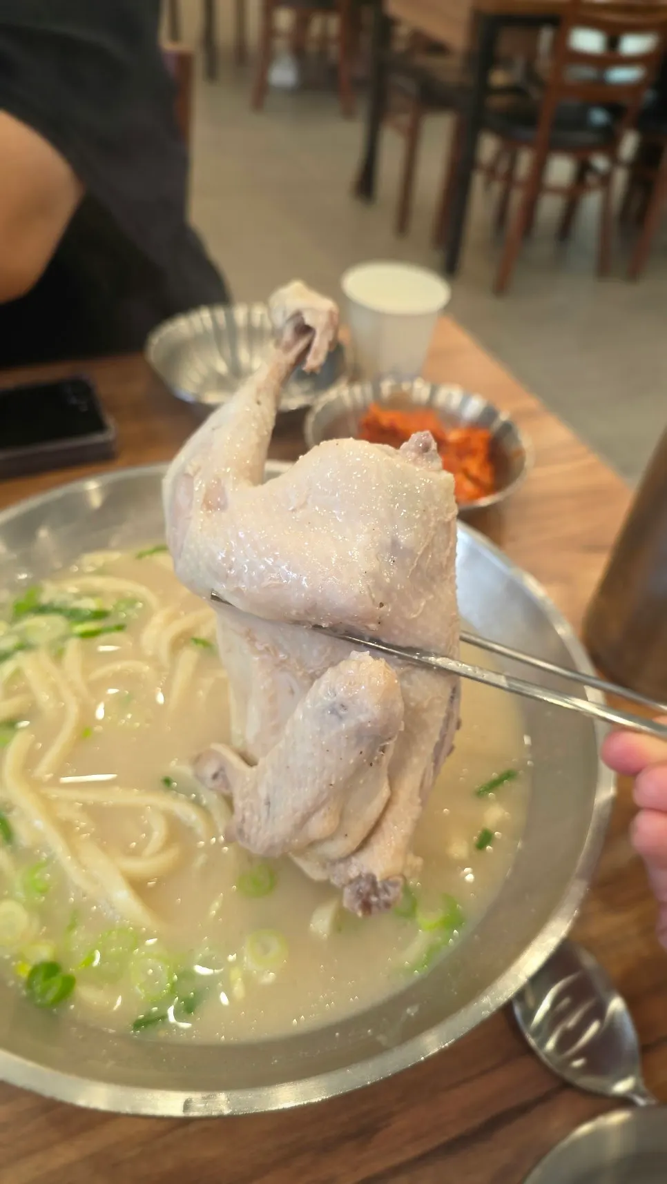 Whole large chicken leg in the soup