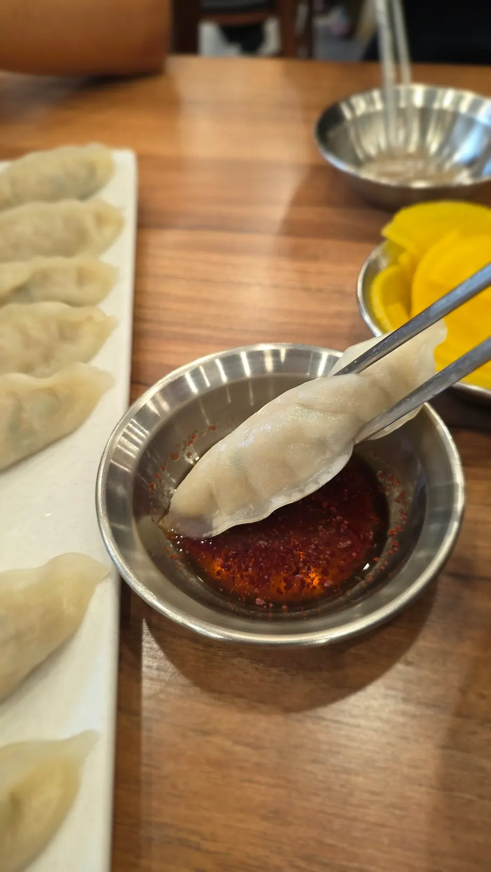 Dumpling showing its chewy skin