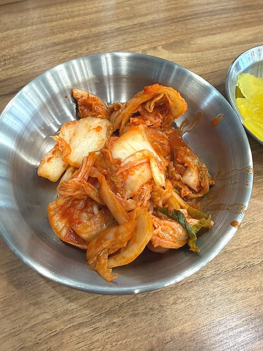 Self-serve bar with two kinds of kimchi