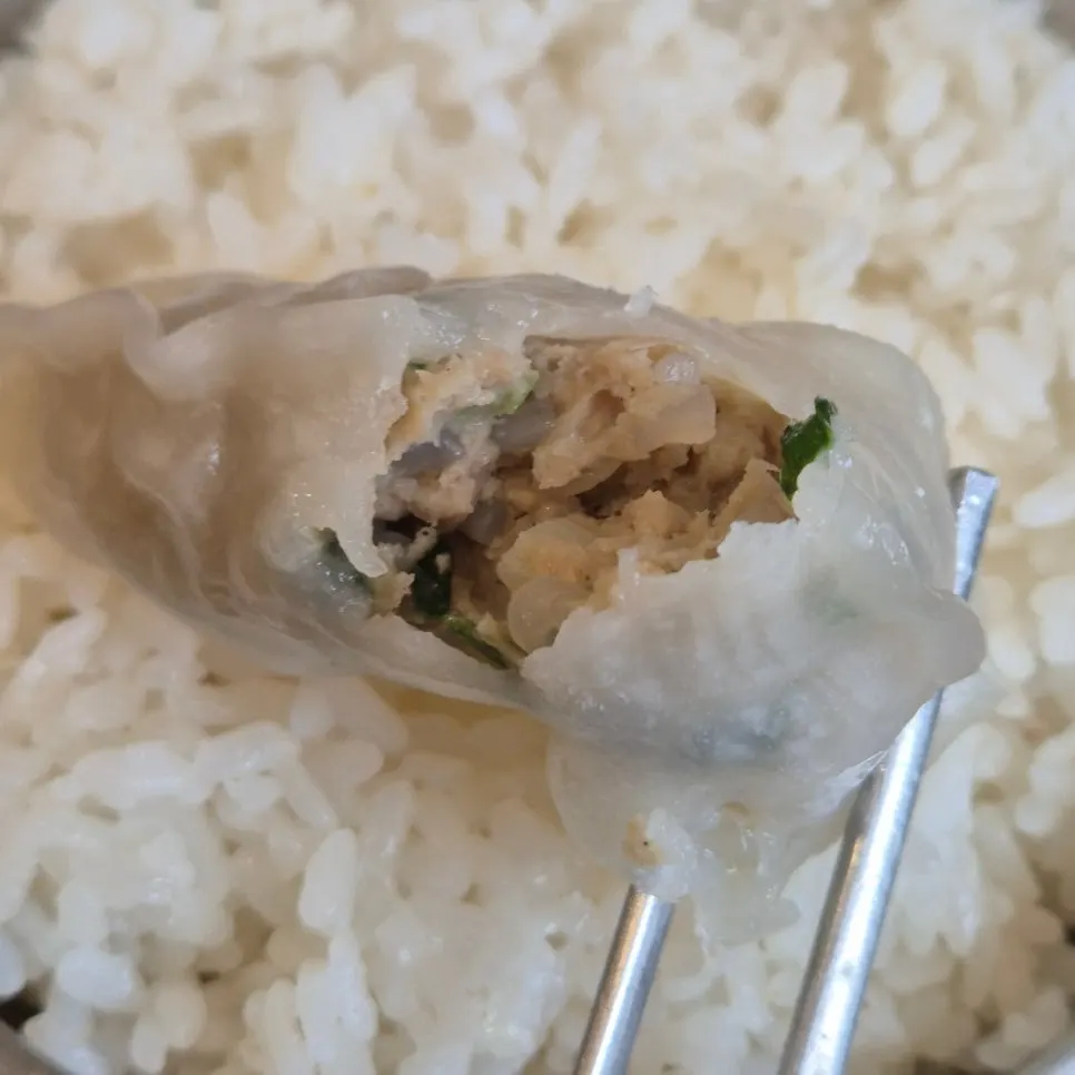 Packed chewy mandu with soy dipping sauce