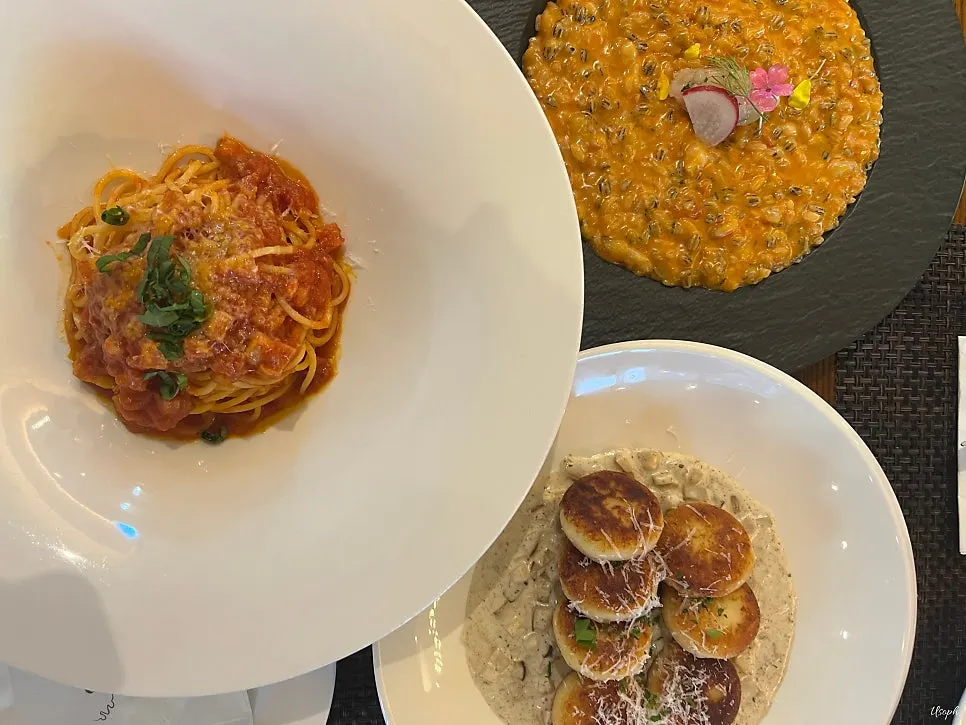 Three dishes served at the same time