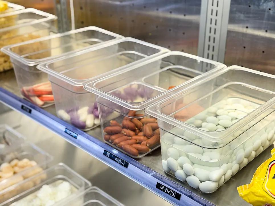Fish-ball-style ingredients with sausages and rice cakes