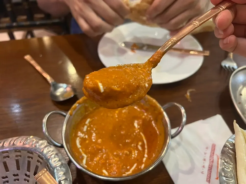 치킨커리를 한 스푼 떠올린 모습
