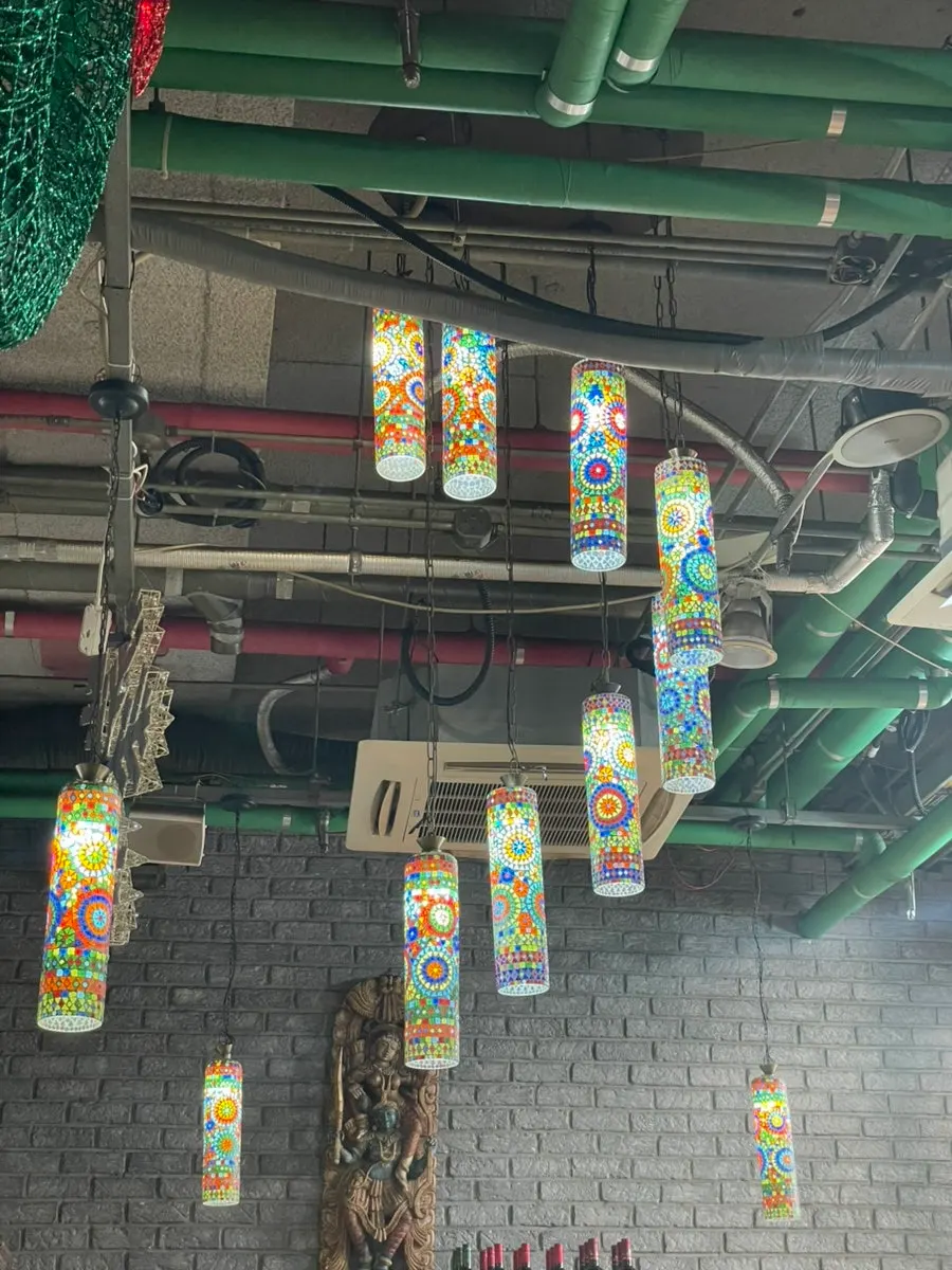 Mosaic decorative lights hanging from the ceiling