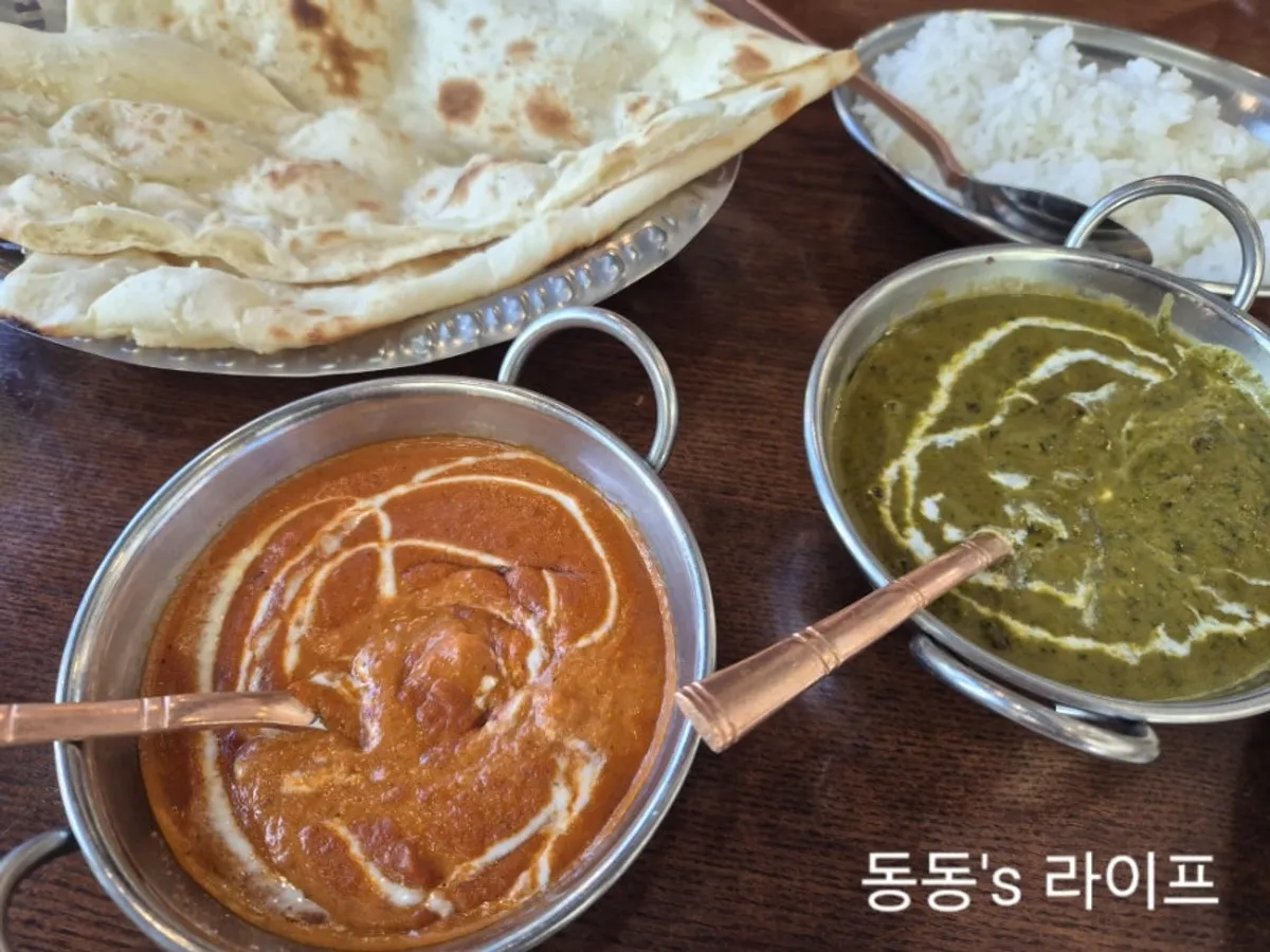 머노까머나 송도점에서 주문한 인도요리 전체 상차림