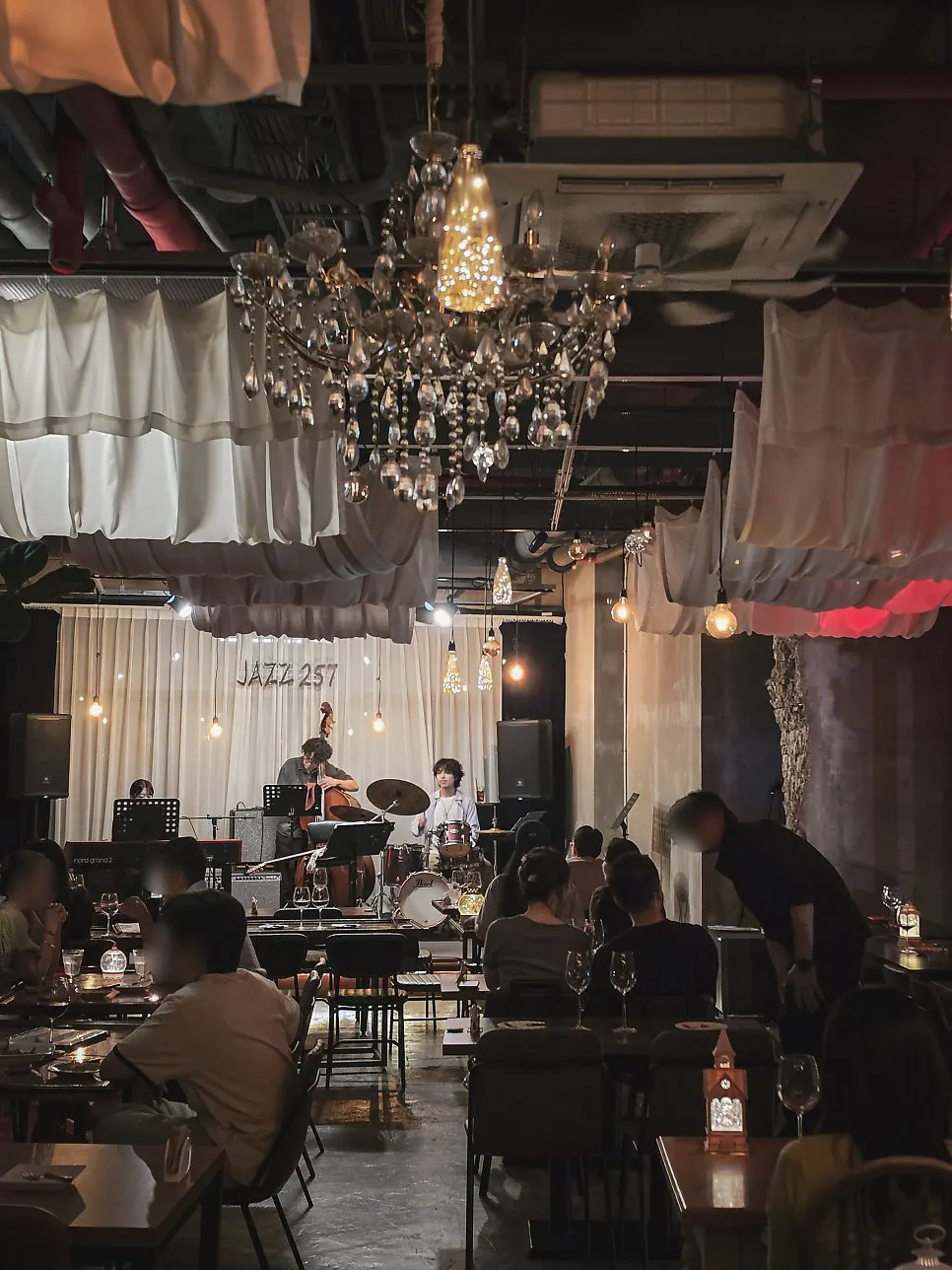 Jazz bar interior with a performance stage