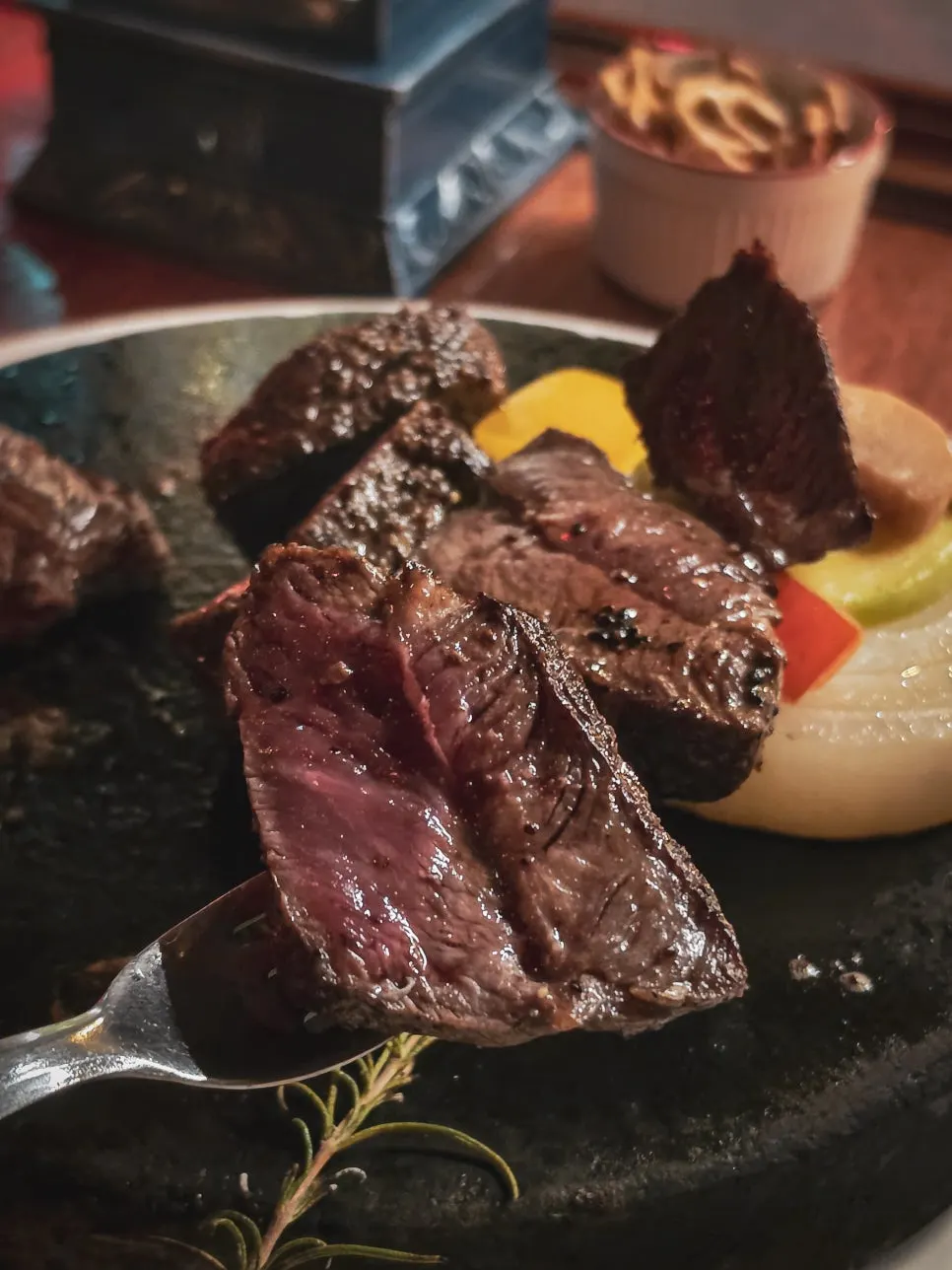 Steak with a flame performance