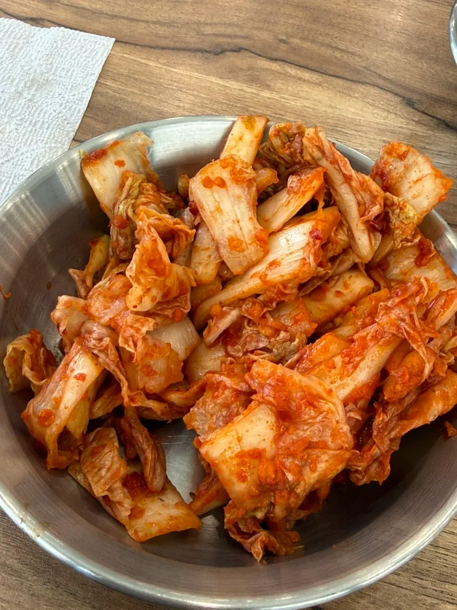 A plate with half spicy and half mild kimchi