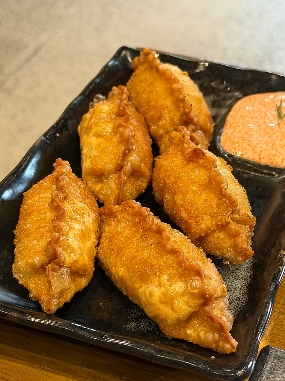 Crispy mentaiko gyoza packed with filling