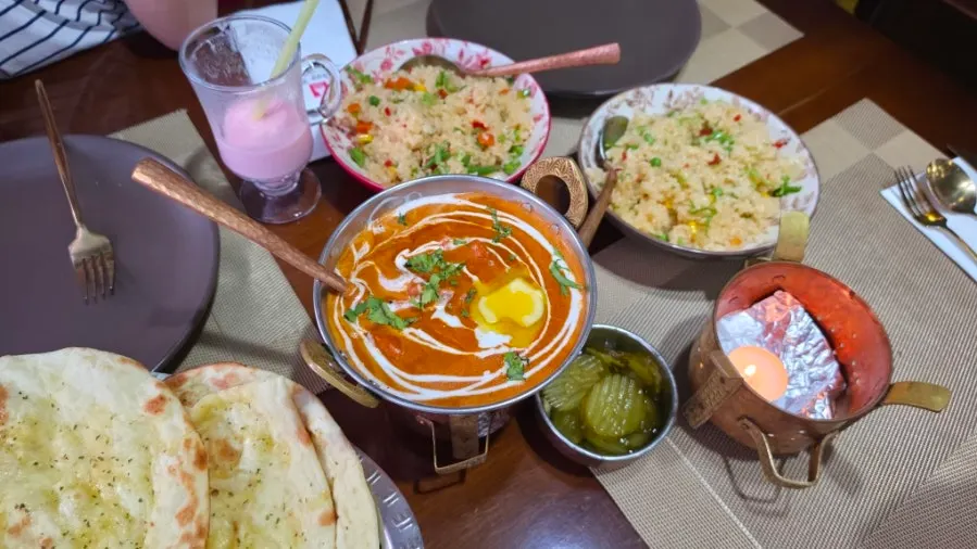 Our order of curries, naan, and kids’ meal