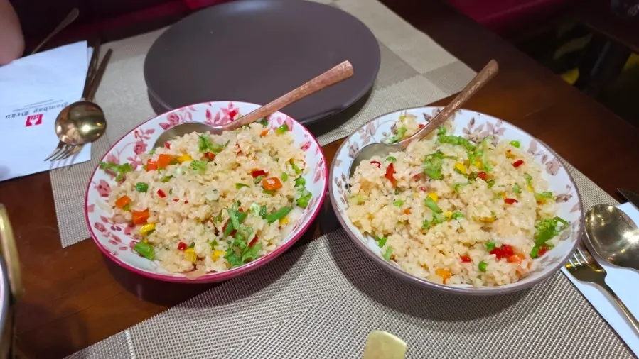 Kids’ meal with fried rice and lassi