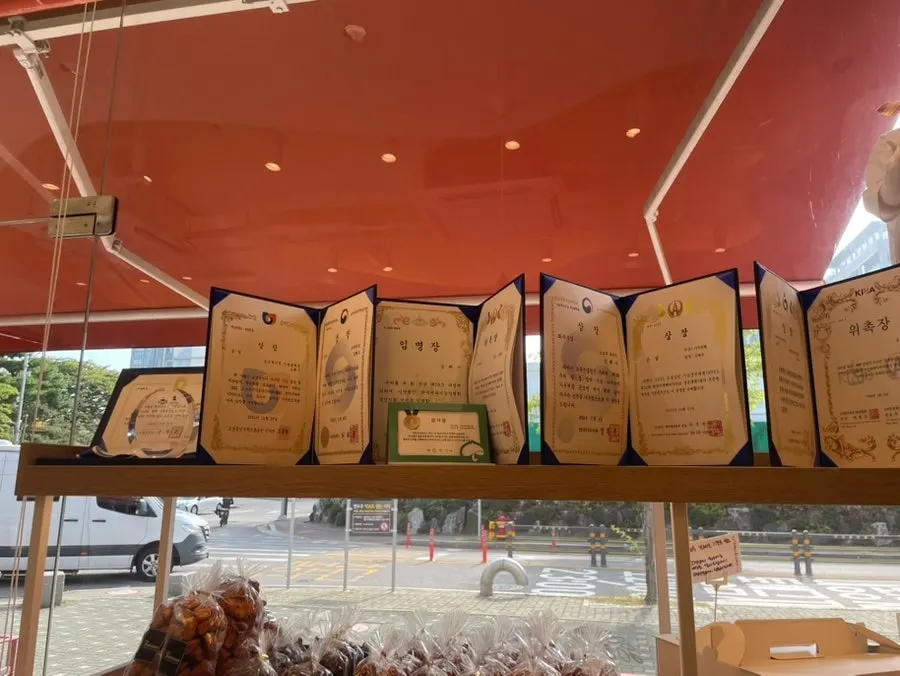 Salt bread and chestnut bread on display