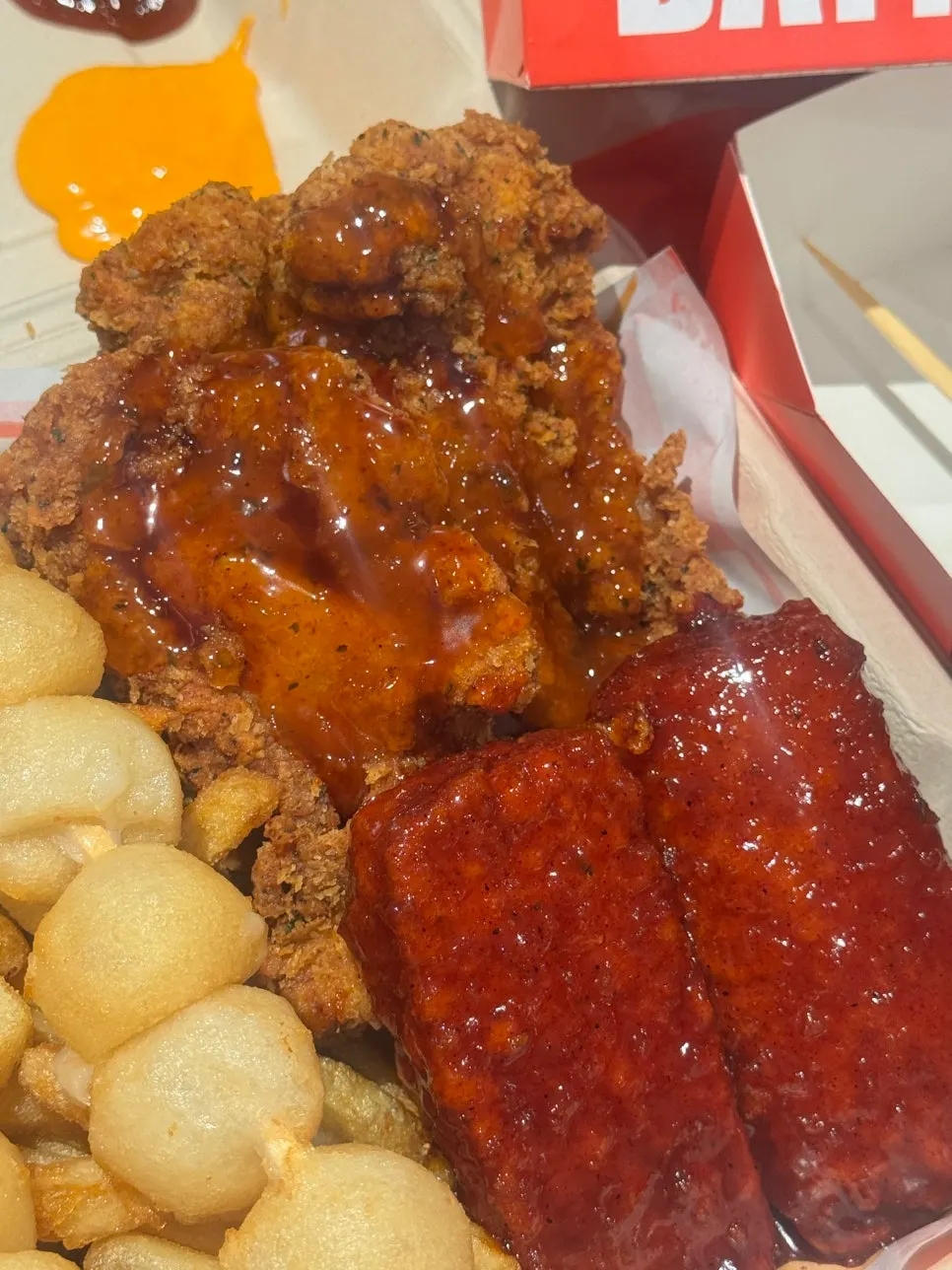 Party Pack box with chicken and chewy potatoes