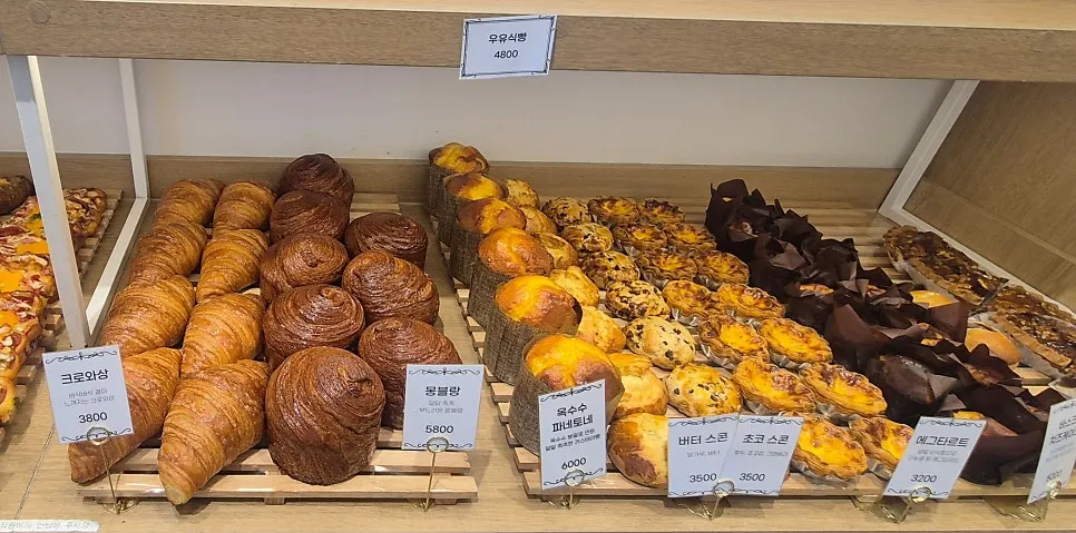 Bakery display case in the morning
