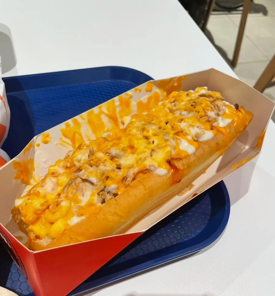 Whole mozzarella cheese stick dipped in sauce