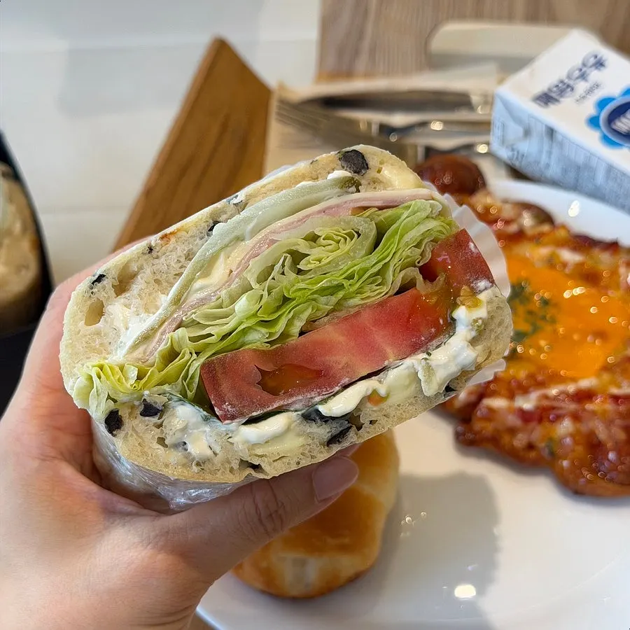 A substantial ciabatta sandwich