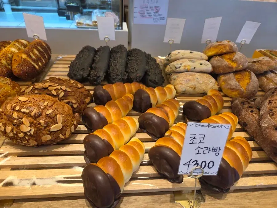 Salt bread and milk bread display