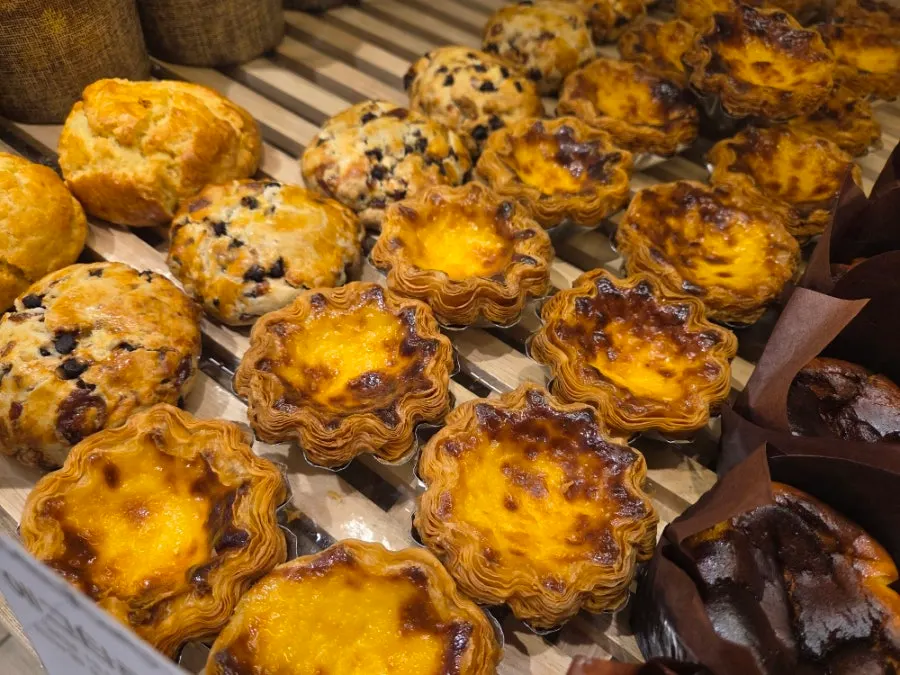 Scone and egg tart display