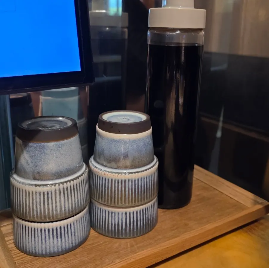 Soy sauce container on the table