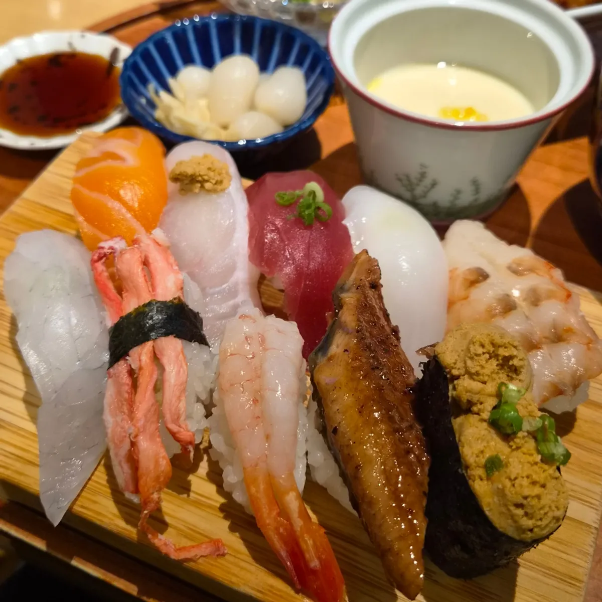 Sashimi sushi topped with thick cuts of fish