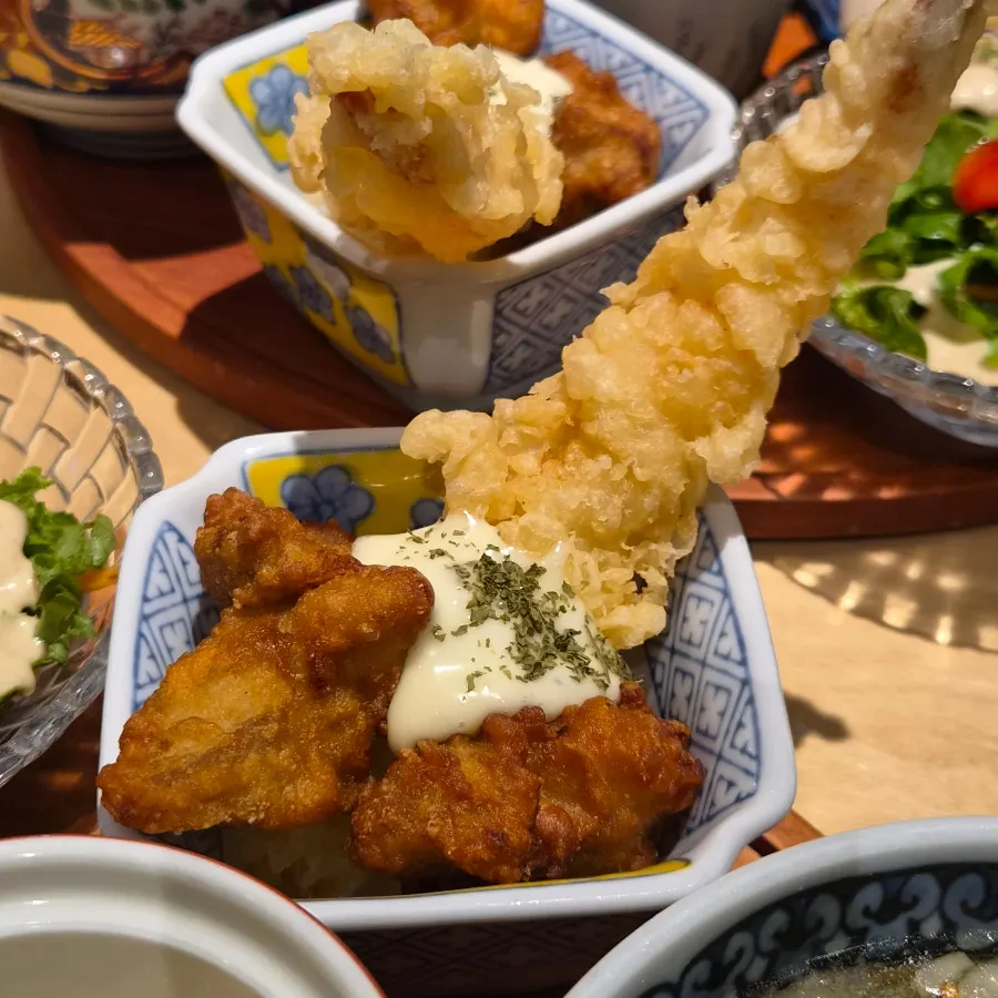 Chicken karaage and large shrimp tempura