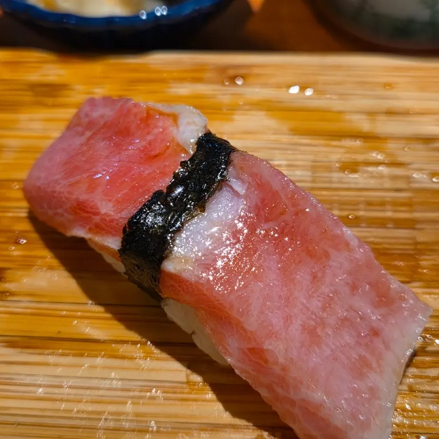Close-up of the otoro sushi