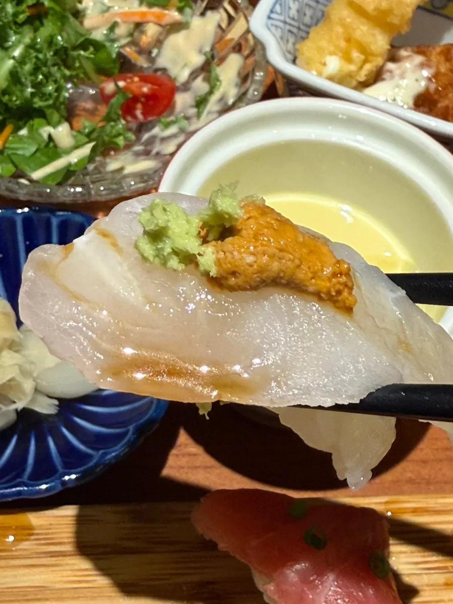 Sushi with soy sauce brushed on top