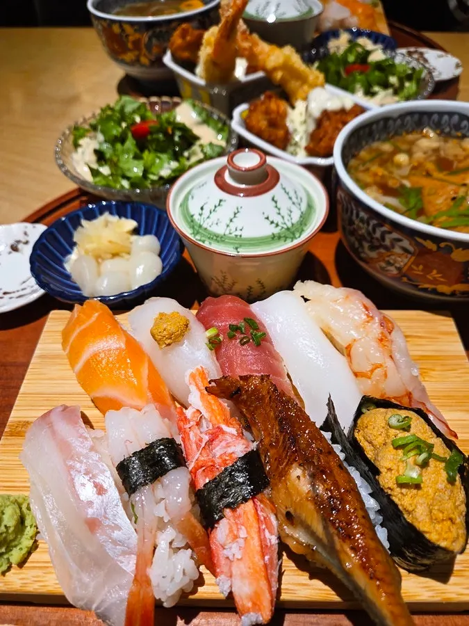 Full spread of the premium sushi set laid out on the table