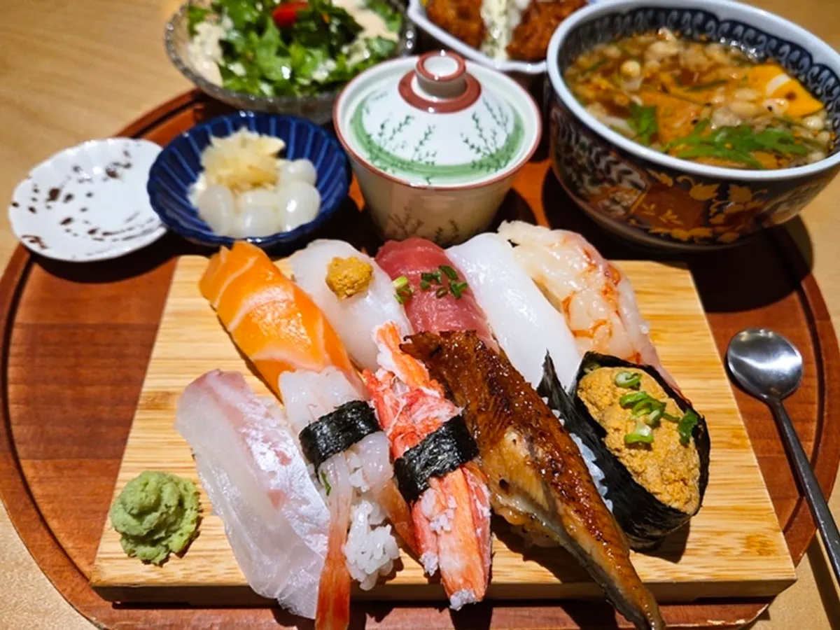 Premium sushi set for two, sushi and sides served together