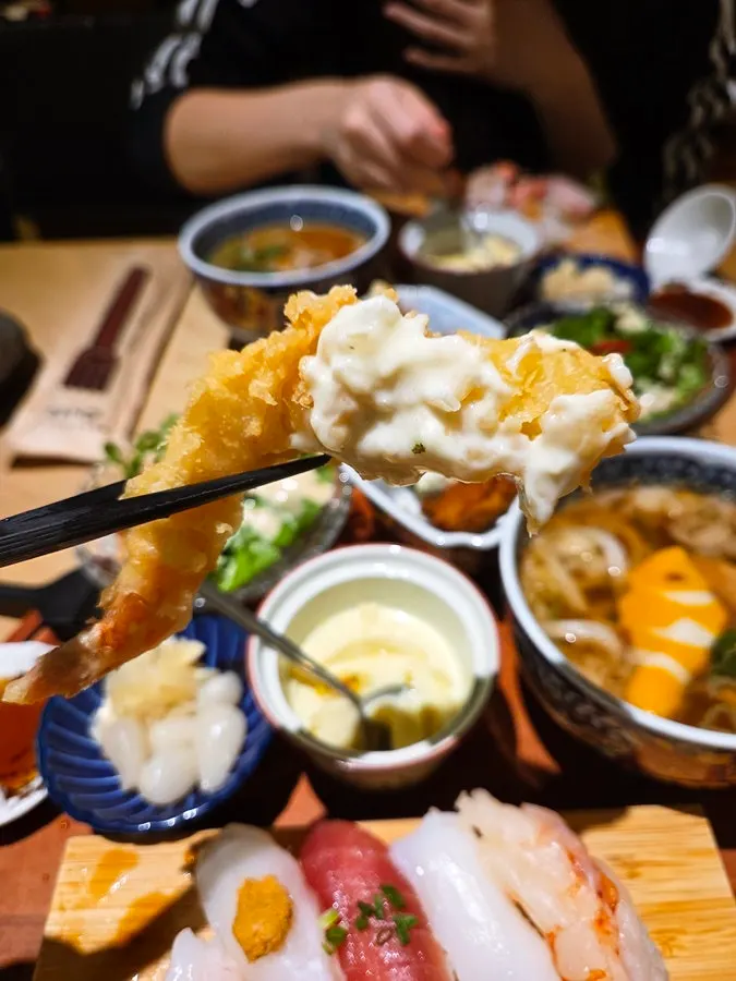 Close-up of the tempura served as a set-meal side dish