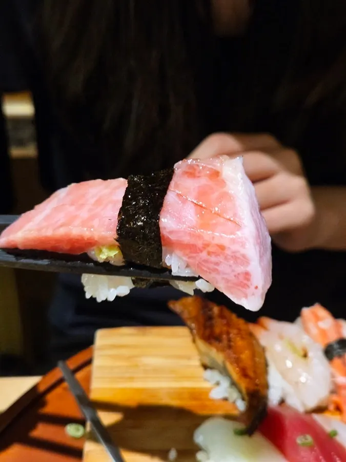 Thick cut of otoro tuna sushi