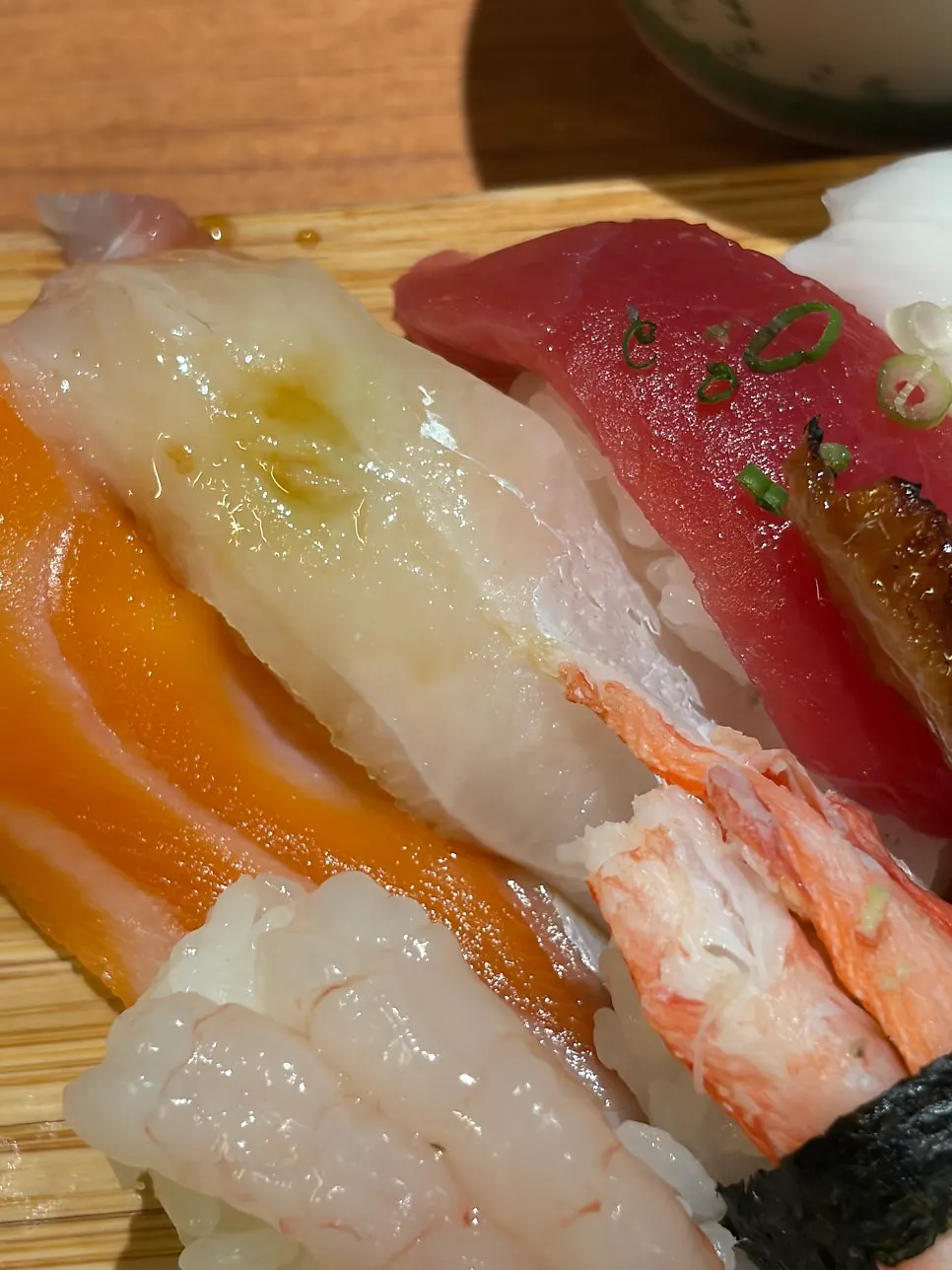 Close-up of bite-sized sushi