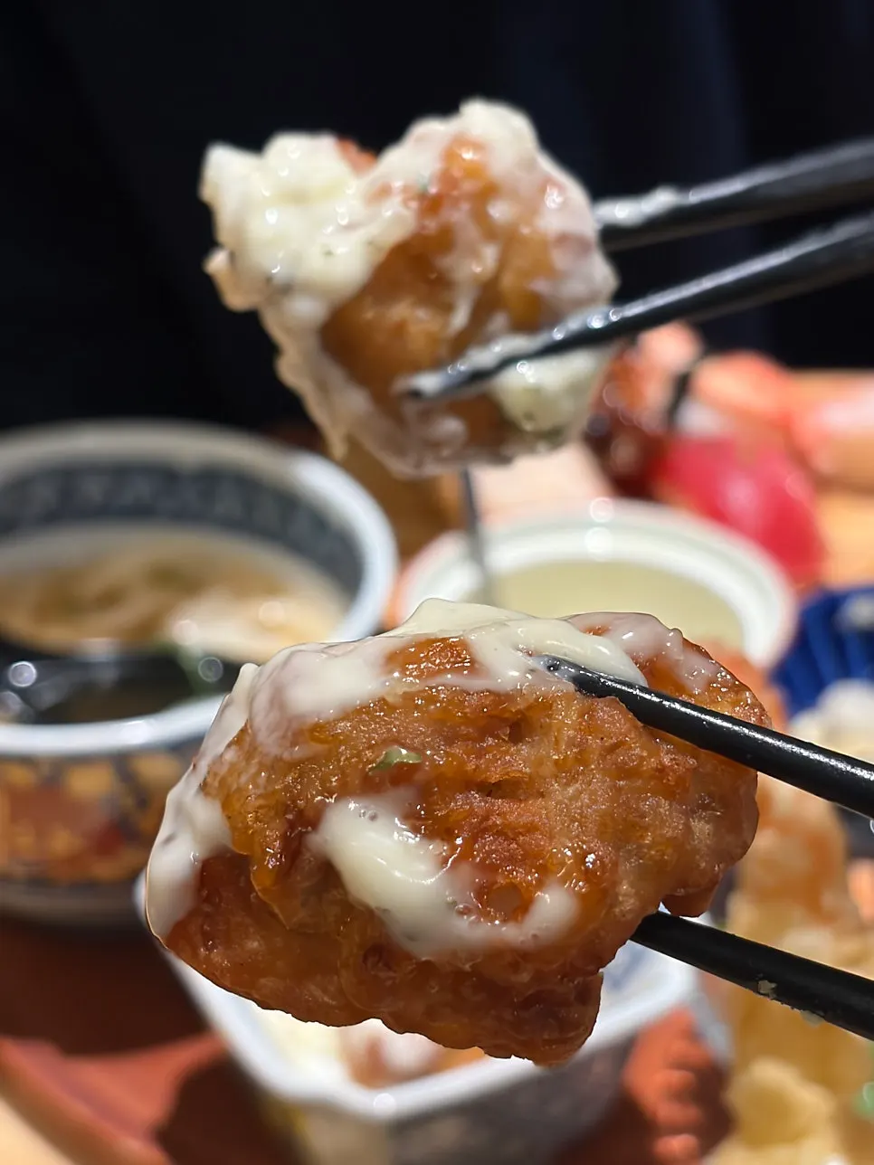 Close-up of thick salmon sushi