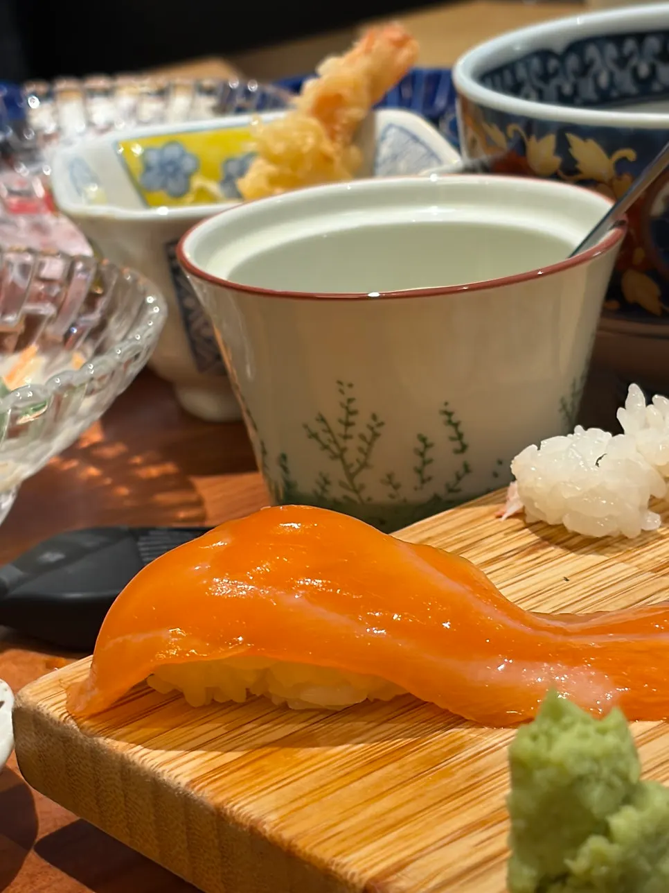 Final sushi plate at the end of the meal