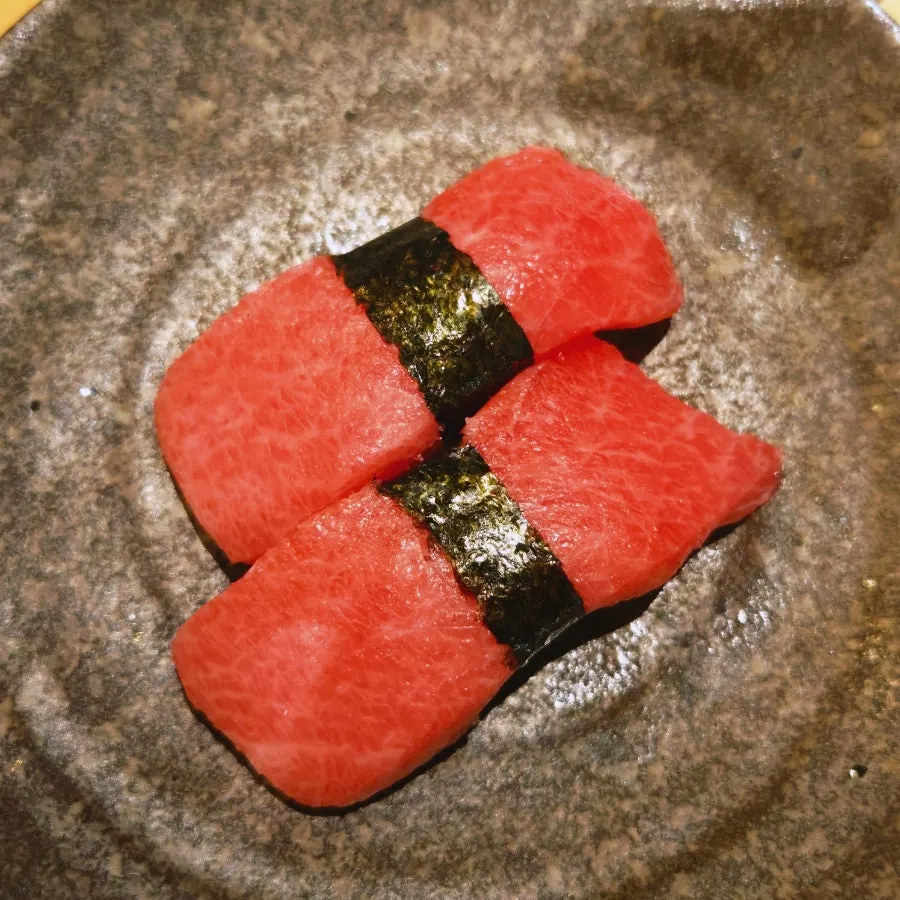 Ankimo sushi topped with rich monkfish liver