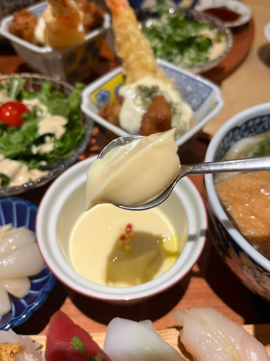 Ingredients inside the soft steamed egg custard