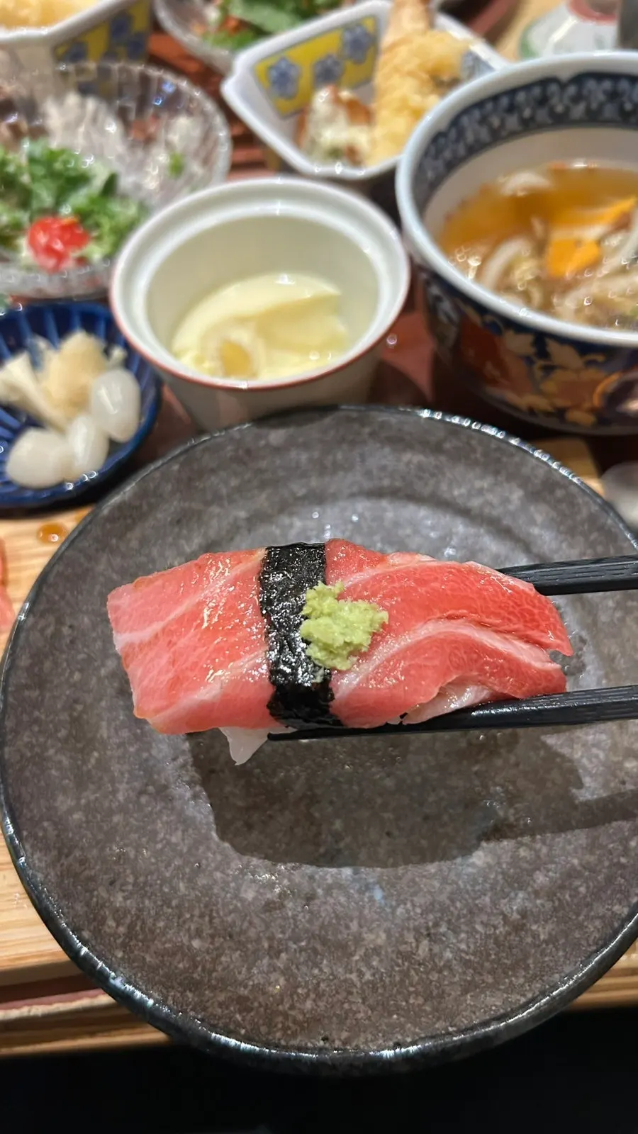 Close-up of otoro sushi
