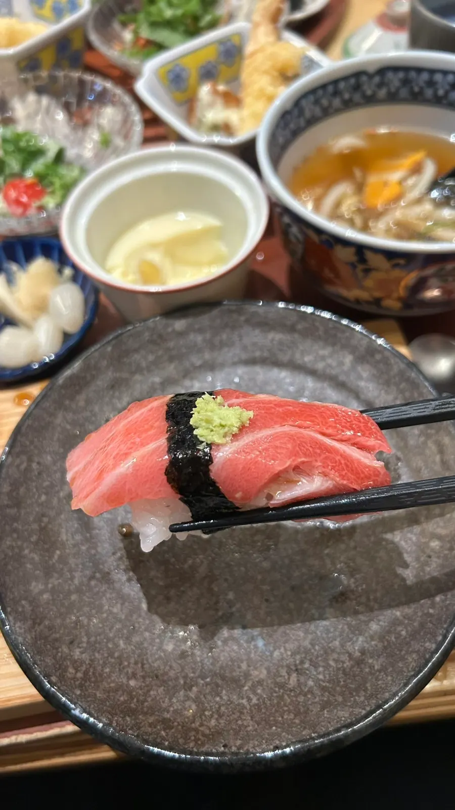 A fatty piece of otoro sushi