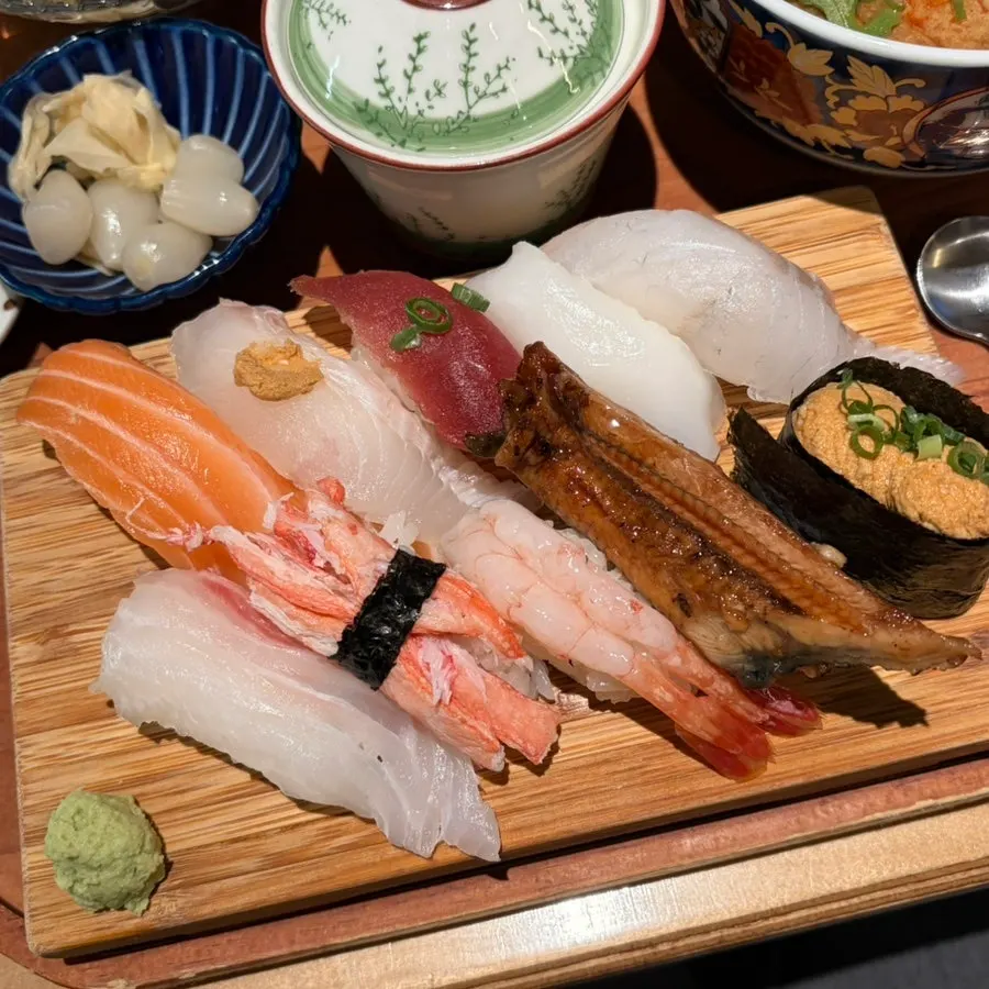 Close-up of the full premium sushi set spread