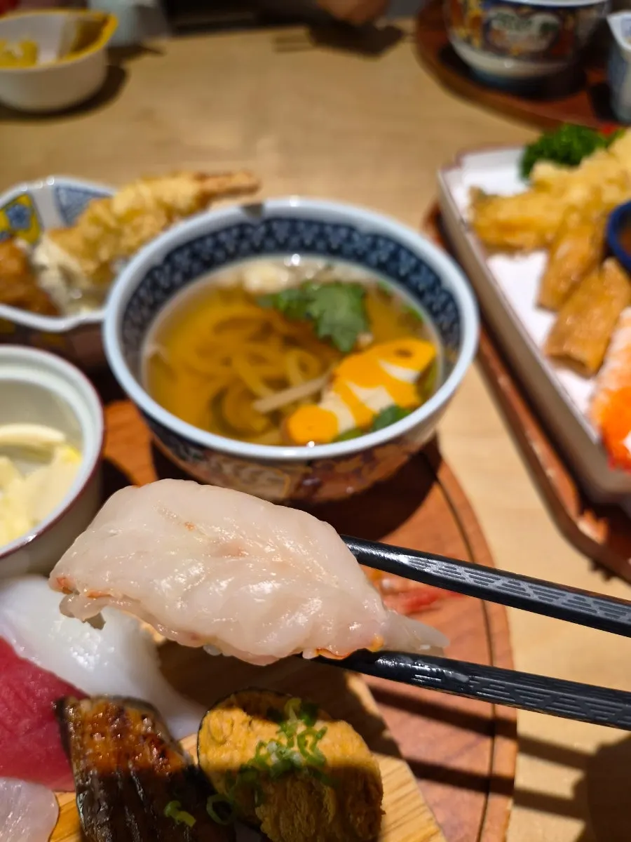 Close-up of a single piece of sushi