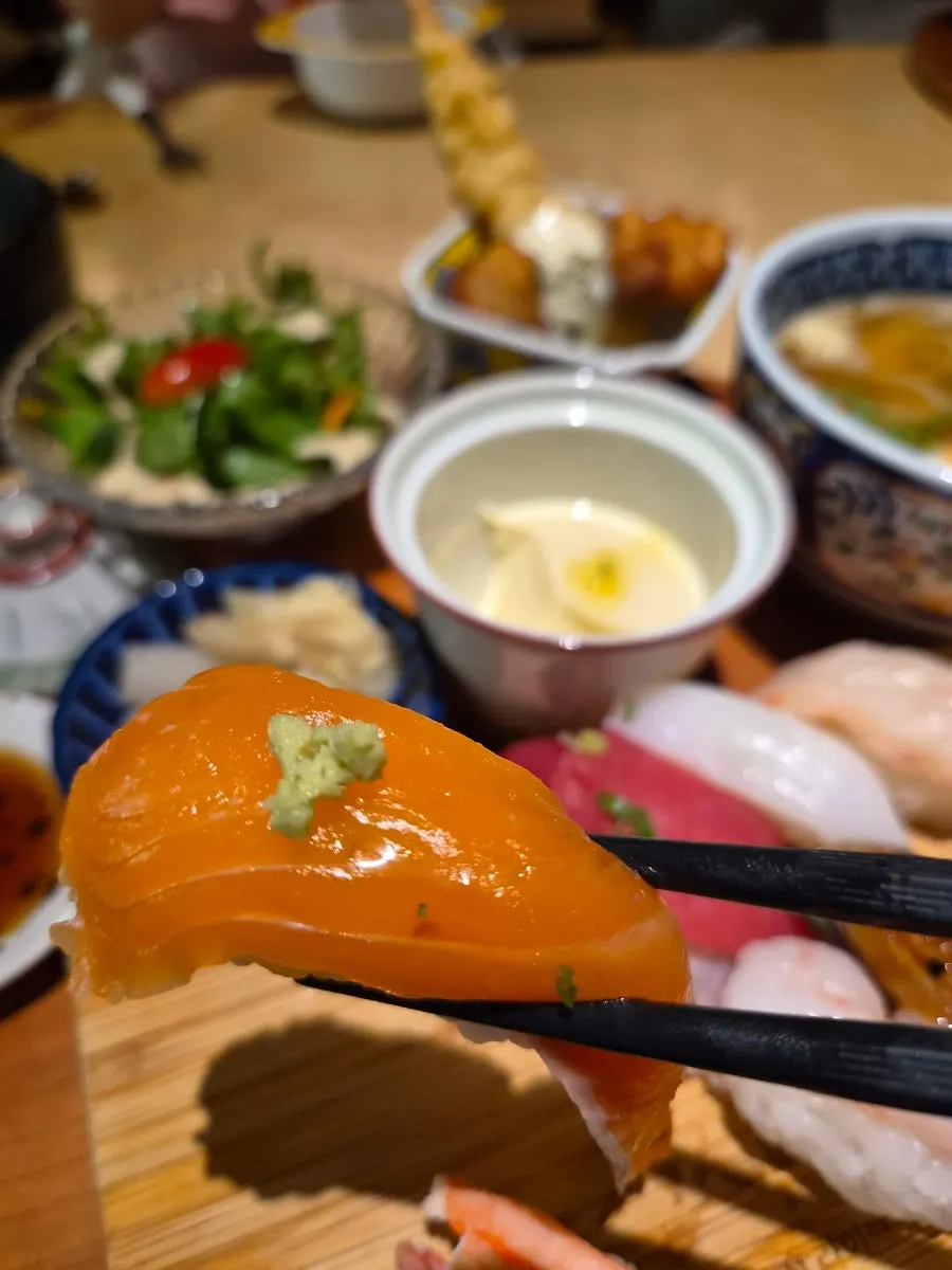 Close-up of assorted sushi pieces