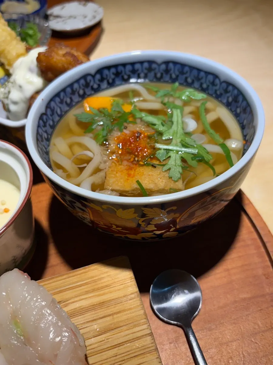 Mini udon served alongside the set meal
